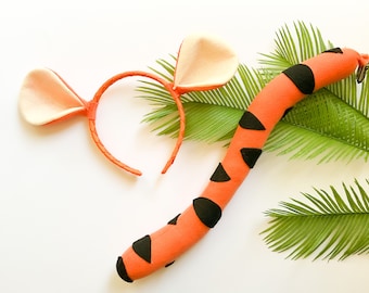 Orange and Black TIGER Ears Headband and/or Tail, Toddler Kid Child Adult Size, Pet dog headband, Striped Tiger Costume, Jungle Animal Ears