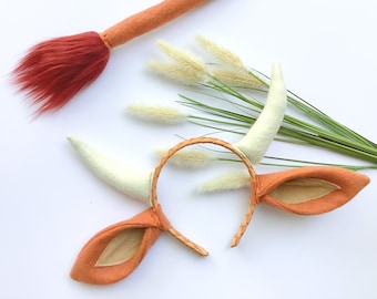 Diadema de vaca de las Tierras Altas, cola opcional, vaca naranja, talla infantil o adulta, disfraz de animal