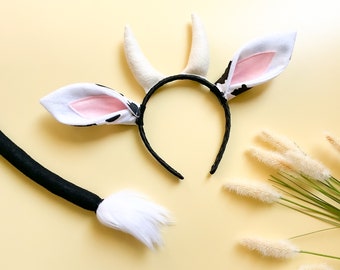 Cow Costume Headband with Ears and Tail, Spotted Animal Party
