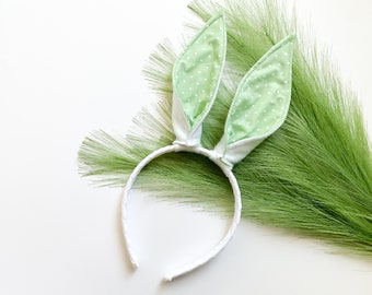 EASTER BUNNY RABBIT Costume Ears, Green with White Dots, Baby Child Adult Size, Choose Size Option, Adorable Easter Girl Boy, Fun Rabbit