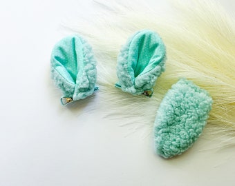 SHEEP LAMB Ears Hair CLIPS and/or Tail, Aqua with White Dots Green Blue, Baby Toddler Child Small Kid Size, stylish spring Easter gift