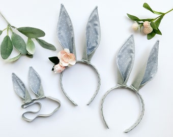 BUNNY RABBIT EARS Headband, Gray, Costume, Dress Up, Spring Easter Basket