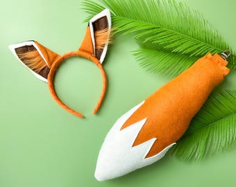 ORANGE FOX Costume Ears and/or Tail, Baby Toddler Child Adult Size, Animal Party Ears Headbands, Photo Booth, Forest Party, Dress Up