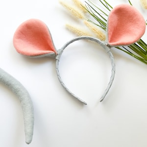 GRAY MOUSE EARS Headband, Child Kid Adult Size, Gray and Coral Pink, Costume Dress Up, Mice Ears, Playful Quality Kids Costume