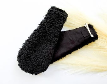 BLACK PUPPY DOG Costume Ears Clips and/or Tail, Fluffy Ears Style, Toddler Child Adult Size, Animal Party Ears, Photo Booth, Hair Clips