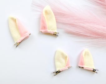 LIGHT PINK CAT Ear Clips, Light Pink and Ivory, Kitty Cat Ears, Hair Clips, Toddler Child Adult Size, Cat Ears, Cat Party