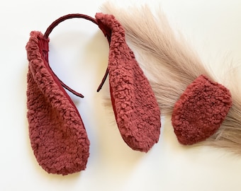 RED PUPPY DOG Costume Ears and/or Tail, Fluffy Ears Style, Toddler Child Adult Size, Pet Dog, Floppy Dog Ears Headband, Dog party favors