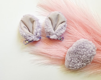 SHEEP LAMB Ears Hair CLIPS and/or Tail, Lavender Purple, Baby Toddler Child Small Kid Size, stylish spring Easter gift