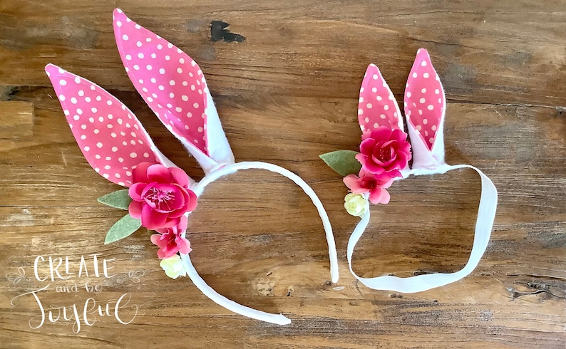 Easter Bunny Rabbit Headband Ears PINK white dot with or without Flowers White Baby Child Kid Teen Basket Costume Elastic Band Baby