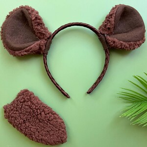 Dark BROWN BEAR Cub Ears Headband, Bear Tail, Toddler Child Adult