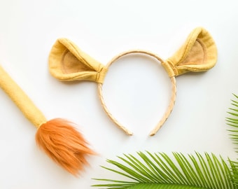 LIONESS Ears Headband and/or Tail, Golden Yellow Orange Mane, Toddler Kid Child Adult Size, Costume, Jungle Animal Ears