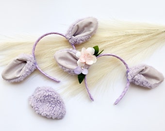 SHEEP LAMB Ears HEADBAND and/or Tail, Lavender Purple, Optional Flower, Toddler Child Kid Adult Size, stylish spring Easter gift