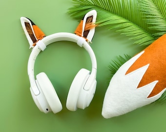 ORANGE FOX Ears for Headphones and/or Tail, Headset Accessories, Headset Attachments, Animal Party Ears, Forest Party, Gamer Ears