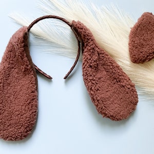 Costume de chien chiot brun foncé oreilles et/ou queue, style oreilles duveteuses, bambin enfant taille adulte, chien de compagnie, bandeau oreilles fête animal