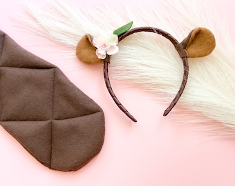 BEAVER EARS Headband and/or TAIL, Brown, Optional Flower, Woodland Animal Dress Up