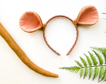 MOUSE EARS Headband or Clips and/or TAIL, Copper and Coral, Costume, Dress Up