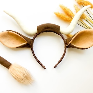 Brown OX COW BULL Costume Headband and/or Tail, Toddler, Kid, Child, Adult Size, Pet Size, Create and Be Joyful Original Design