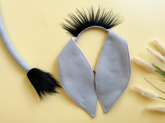 Petitebella Donkey Costume Set For Kids - Headband, Bowtie, Tail & Nose - 4 Piece Animal Dress Up (Grey, One Size)
