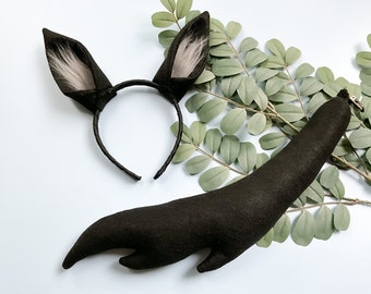 BLACK WOLF COYOTE Costume Ears and/or Tail, Wolf Ears Headband, Toddler Child or Adult Size, Dog Costume, Animal Ears Party Headbands Forest