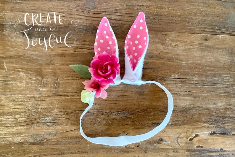 Easter Bunny Rabbit Headband Ears PINK white dot with or without Flowers White Baby Child Kid Teen Basket Costume Elastic Band Baby