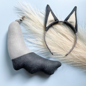 PUPPY DOG CAT Costume Ears, Gray, Pointed Ears, Toddler Child Adult Size, Pet Dog, Dog Party Favor Photo Booth, Costume Dog Tail image 1