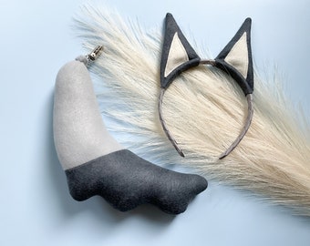 PUPPY DOG CAT Costume Ears, Gray, Pointed Ears, Toddler Child Adult Size, Pet Dog, Dog Party Favor Photo Booth, Costume Dog Tail
