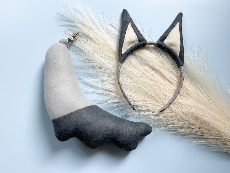 PUPPY DOG CAT Costume Ears, Gray, Pointed Ears, Toddler Child Adult Size, Pet Dog, Dog Party Favor Photo Booth, Costume Dog Tail image 1