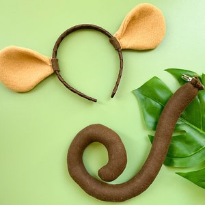 BROWN and TAN MONKEY Ears Headband and/or Tail, Toddler Kid Child Adult Size, Pet Headband, Monkey Costume, Jungle Animal Ears