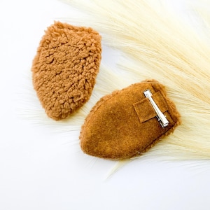 BROWN PUPPY DOG Costume Ears Clips and/or Tail, Short Fluffy Ears Style, Toddler Child Adult Size, Animal Party Ears, Hair Clips
