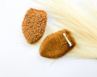 BROWN PUPPY DOG Costume Ears Clips and/or Tail, Short Fluffy Ears Style, Toddler Child Adult Size, Animal Party Ears, Hair Clips