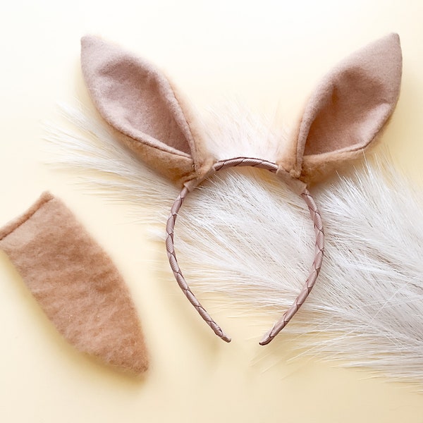 TAN LLAMA ALPACA Costume Headband and/or Tail, Light Brown Tan, Baby Toddler Child Adult Size, Farm Party Photo Booth Prop