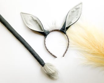 Gray Donkey Ears Headband, Optional Tail, Child or Adult Size, Animal Costume