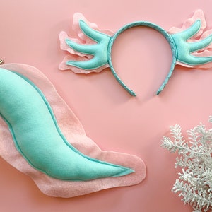Serre-tête et/ou queue mignon Aqua AXOLOTL, bleu marine et rose, taille adulte enfant en bas âge, taille chien de compagnie, exclusivité créer et être joyeux