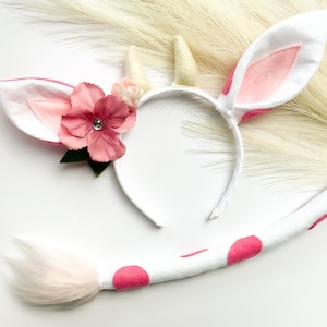 STRAWBERRY Pink COW Costume Headband Ears and/or Tail | With/Without Flower | Toddler Child Adult Size| Pet Dog |Create and Be Joyful Design