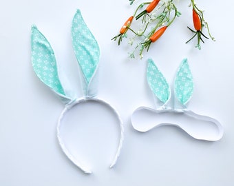 EASTER BUNNY RABBIT Costume Ears, White with Aqua Blue Green Floral Print Inner Ear, Headband or Elastic, Baby Child Adult Size,First Easter