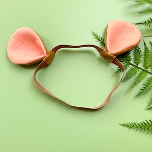Baby BROWN MOUSE EARS Headband, Child Kid Adult Size, Brown and Coral Pink, Costume Dress Up, Mice Ears, Playful Quality Kids Costume