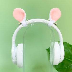 WHITE MOUSE EARS for Headphones, White and Light Pink, Hair or Headset Accessories Clips, Headphone Ears, Costume Dress Up, Mice Ears
