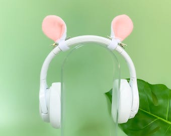 WHITE MOUSE EARS for Headphones, White and Light Pink, Hair or Headset Accessories Clips, Headphone Ears, Costume Dress Up, Mice Ears