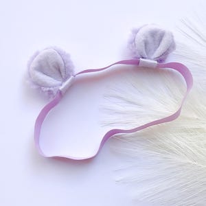 Diadema con orejas de osito de bebé, orejas pequeñas, color blanco, rosa y lavanda, tamaño de bebé, recuerdos de fiesta de bosque, accesorio fotográfico para bebé, regalo para recién nacido