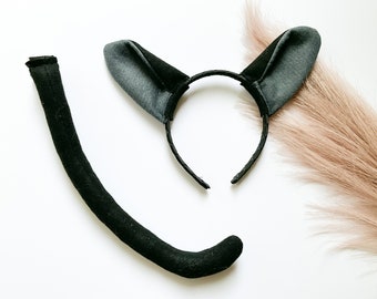 BLACK CAT Costume Ears, Black and GRAY, Kitty Cat Ears, Toddler Child Adult Size, Pet Cat, Cat Party, Kitty Party Favors, Halloween Cat