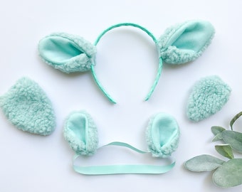 SHEEP LAMB Ears HEADBAND and/or Tail, Aqua Green Blue, Baby Toddler Child Kid Adult Size, stylish spring Easter gift