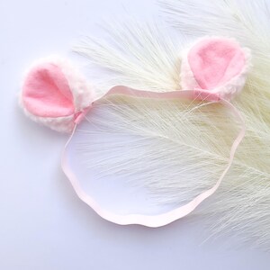 Diadema con orejas de osito rosa bebé, tamaño pequeño, rosa claro, recuerdo de fiesta de bosque, accesorio para fotos de bebé, regalo para recién nacido