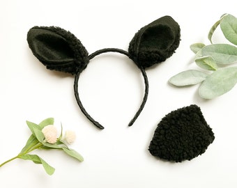 Disfraz de oveja negra con orejas, diadema y/o cola y flores, talla para  niño pequeño y adulto, orejas de fiesta de animales, diseño original y