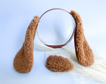 BROWN Baby PUPPY DOG Costume Ears and/or Tail, Fluffy Ears Style, Baby Size, Pet Dog, Animal Party Ears Headbands, Photobooth