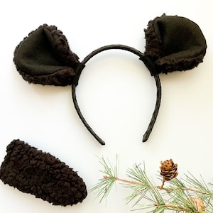 BLACK BEAR Cub Ears Headband, Bear Tail, Toddler Child Adult Size, Black Grizzly Bear, Woodland Forest Party Favors, Animal Party Ears