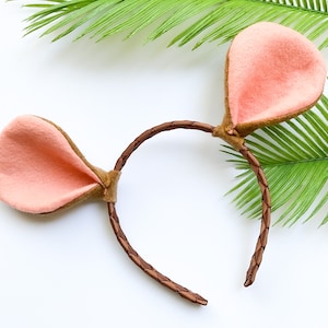 BROWN MOUSE EARS Headband and/or Tail, Child Kid Adult Size, Brown and Coral Pink, Costume Dress Up, Mice Ears, Playful Quality Kids Costume
