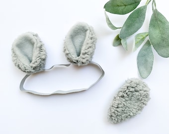 SHEEP BABY LAMB Ears Headband and/or Tail, Gray with Gray in Inner Ear, Baby Size, stylish spring Easter gift