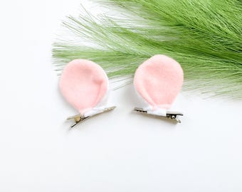 White MOUSE EARS Hair Clips and/or TAIL Small Ears, White and Pink, Headphone Accessories