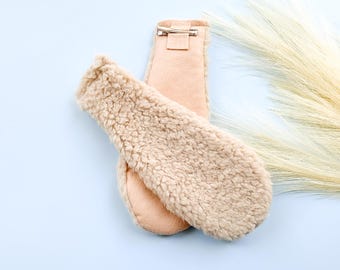 TAN PUPPY DOG Costume Ears Clips and/or Tail, Fluffy Ears Style, Light Brown, Toddler Child Adult Size, Animal Party Ears, Hair Clips