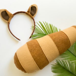 BROWN RACCOON Costume Headband Ears and/or Tail, Gray band, Toddler Child Adult Size, Dog Pet Costume
